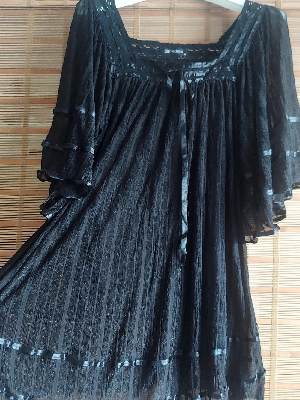 Black Sheer Ruffled Tie-Front Blouse
